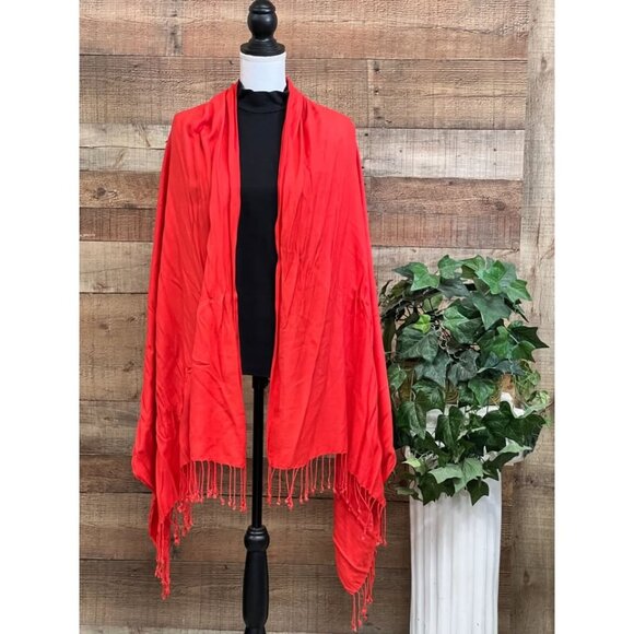 Orange Fringed Wrap Scarf - Picture 1 of 4